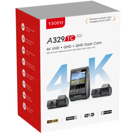Kamera samochodowa VIOFO A329T 3CH 4K HDR GPS WiFi z teleobiektywem